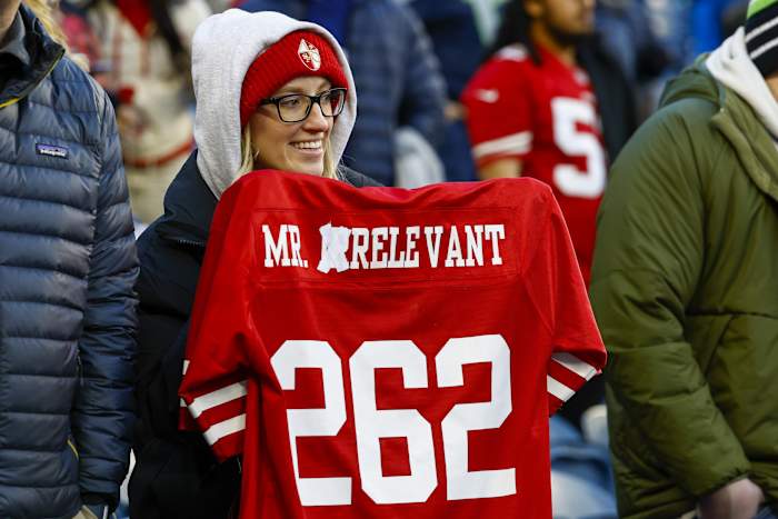 Fan celebrate the selection of Brock Purdy, who was the 2022 Mr. Irrelevant as the last pick of the 2022 NFL draft.